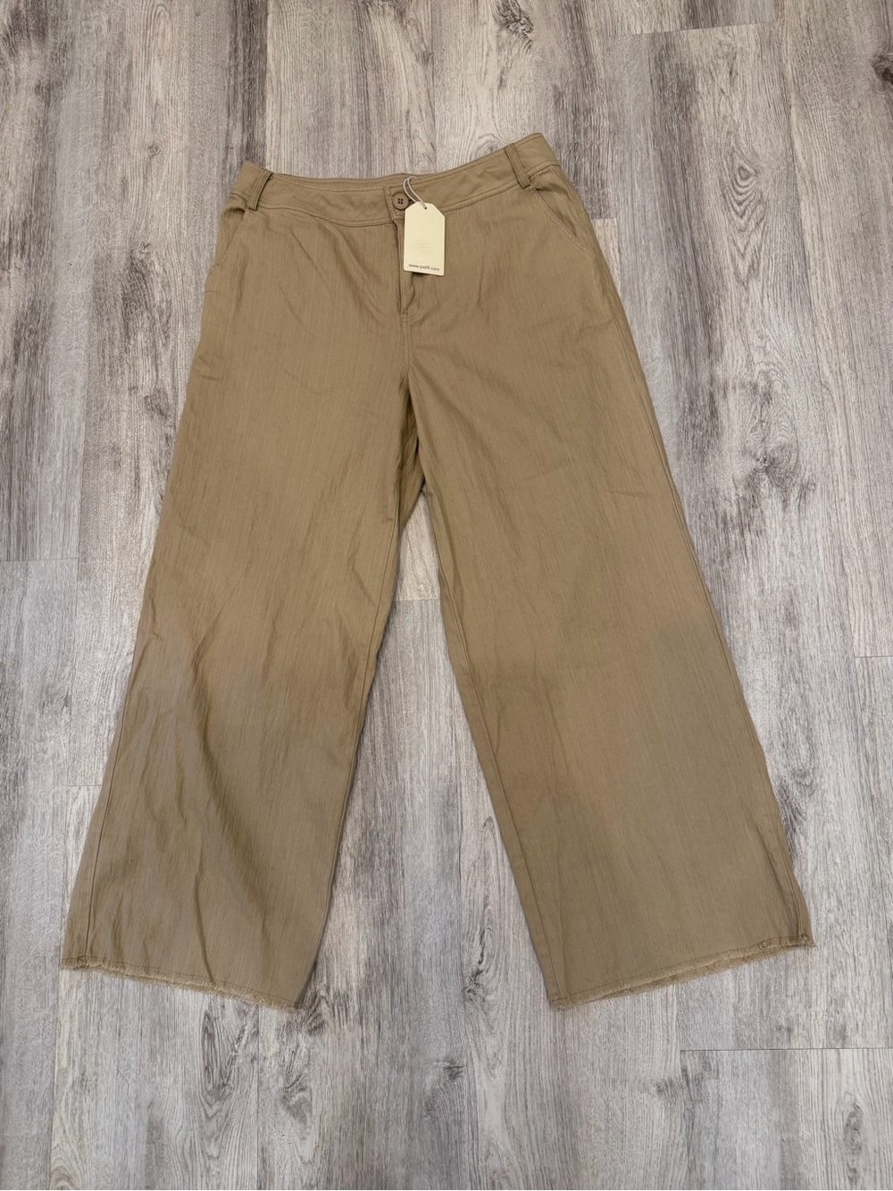 Jodifl NWT Tan Wide Leg Pants Size L 100% Cotton Raw Hem